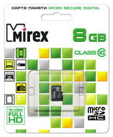 Карта памяти micro SD 8Gb Mirex class 10 без адаптера