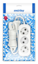 Сетевой удлинитель SmartBuy 3 розетки, 10А, 2200Вт, 1.5м, 2х1.0, белый